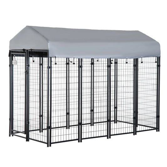 Outdoor Dog Kennel, Waterproof UV-Resistant Cover, 8 x 4 x 6 ft Houses, Kennels & Pens Black, Silver at Gallery Canada