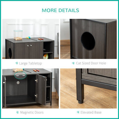Cat Litter Box Enclosure Hidden Cat Furniture Cabinet Indoor Cat Washroom Double-door Nightstand End Table with Damping Hinge Multiple Storage Place Adjustable Partition Black - Gallery Canada