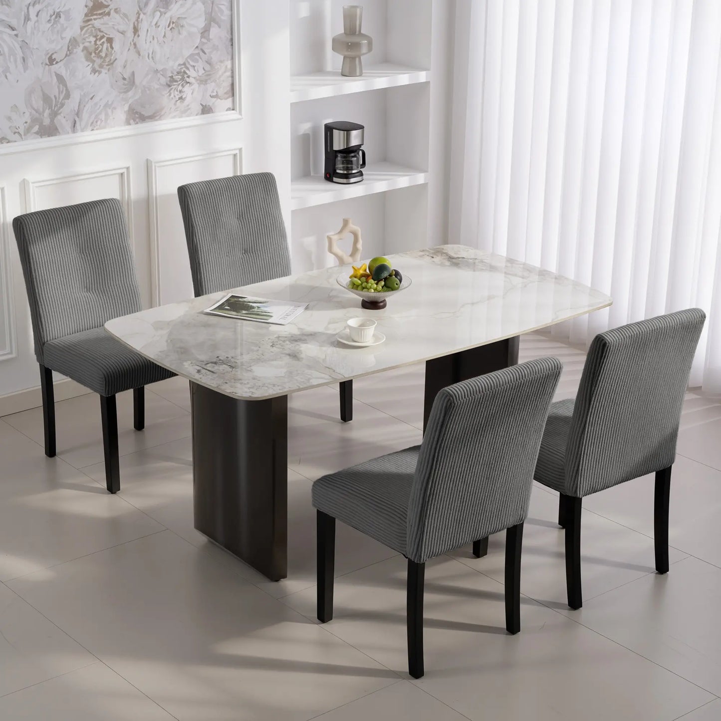 Modern Dining Chairs Set of 4, Rubberwood Legs, Padded Seat, Dark Grey Dining Chairs at Gallery Canada