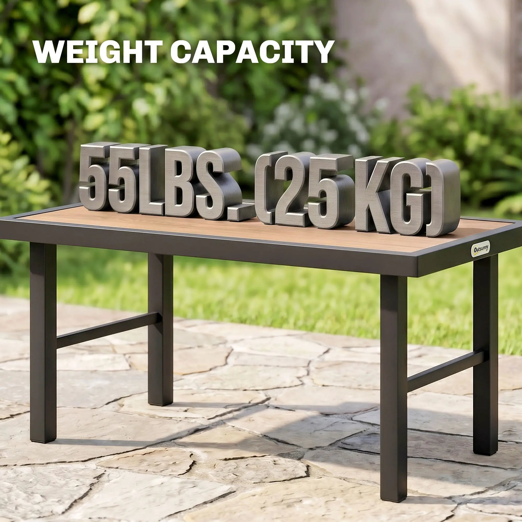 Outdoor Side Table, SPC Woodgrain Tabletop, Metal Patio Coffee Table, Brown Patio Side Tables at Gallery Canada