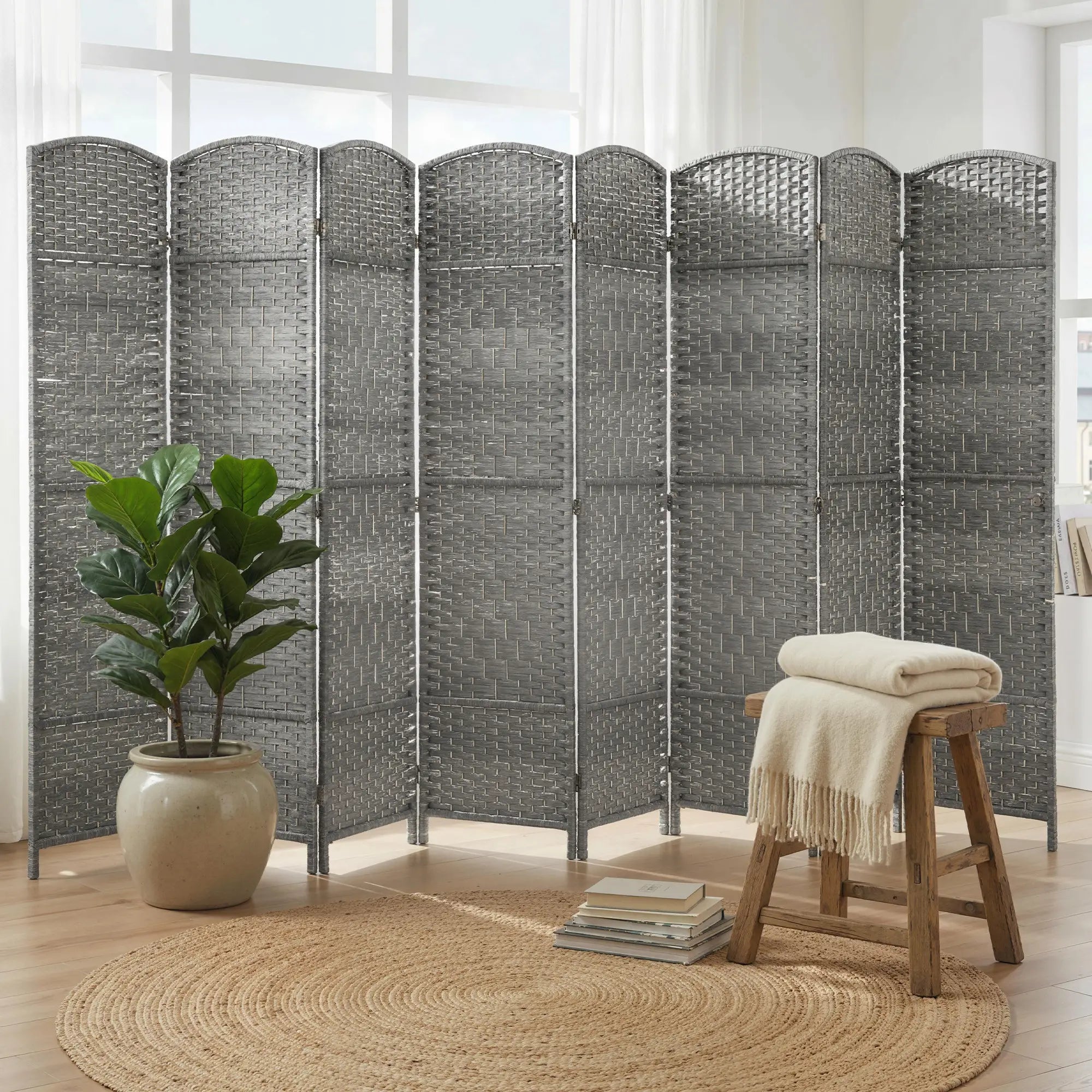 6 Ft Folding Room Divider, 8 Panel Portable Privacy Screen, Mixed Grey Room Dividers at Gallery Canada