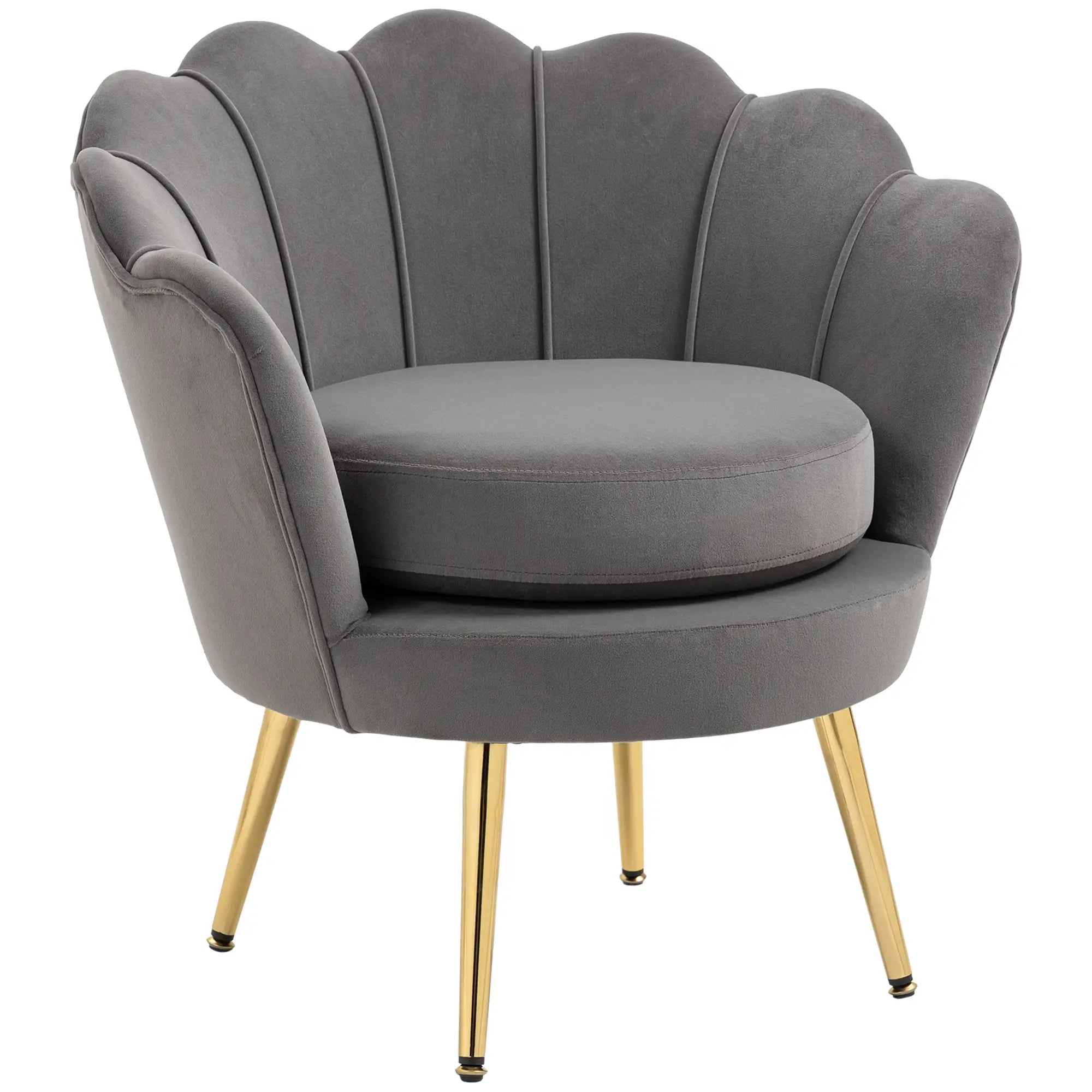 Modern Accent Chair, Velvet-Touch Fabric Leisure Club Chair with Gold Metal Legs for Bedroom, Grey Accent Chairs at Gallery Canada