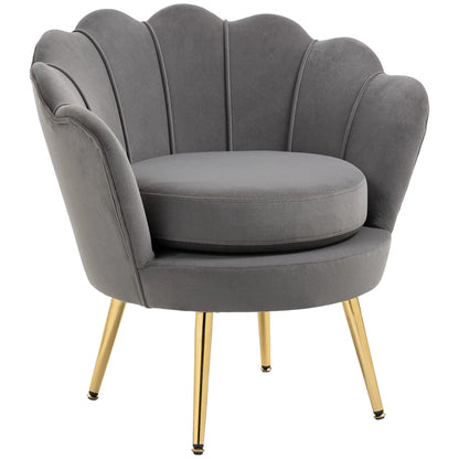 Modern Accent Chair, Velvet-Touch Fabric Leisure Club Chair with Gold Metal Legs for Bedroom, Grey Accent Chairs at Gallery Canada