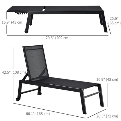 Outdoor Lounge Chair, 5-Position Reclining Backrest, 2 Wheels, Black Lounger Chairs at Gallery Canada