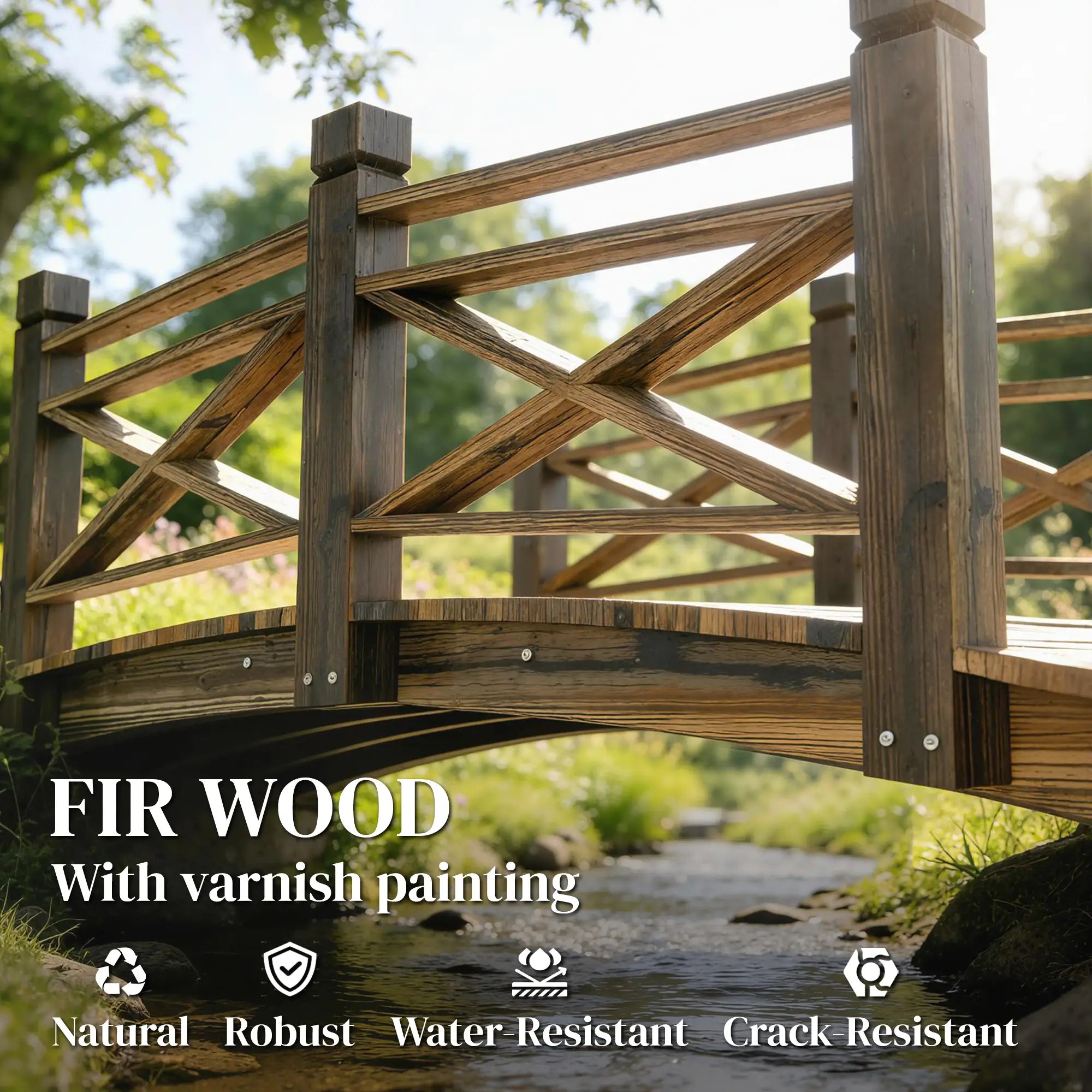 Garden Bridge, Wooden Arch Footbridge With Safety Rails, Carbonized Garden Decor at Gallery Canada