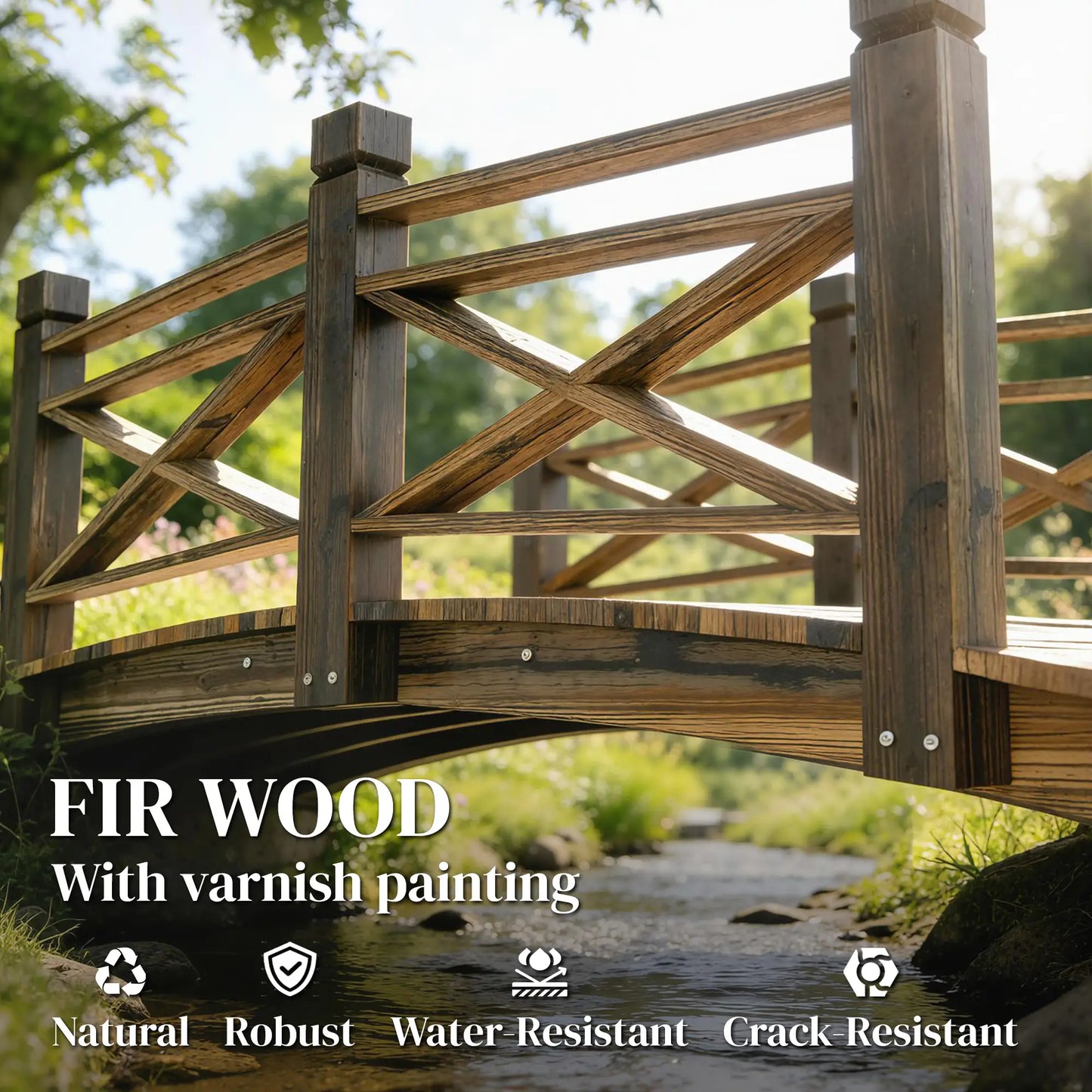Garden Bridge, Wooden Arch Footbridge With Safety Rails, Carbonized Garden Decor at Gallery Canada