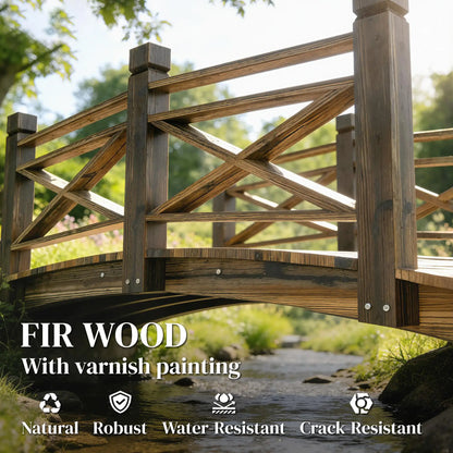 Garden Bridge, Wooden Arch Footbridge With Safety Rails, Carbonized Garden Decor at Gallery Canada