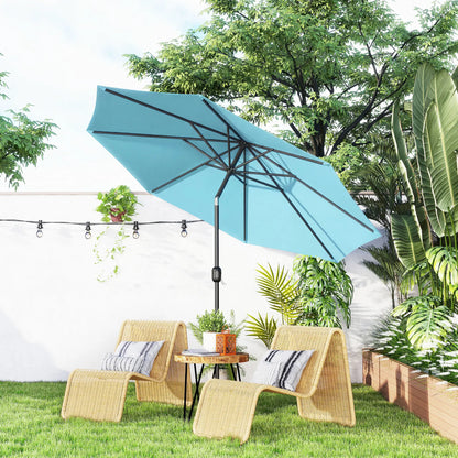 10' x 8' Round Market Umbrella, Crank Handle, Tilt, Sky Blue Sun Umbrellas at Gallery Canada