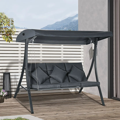 3-Person Patio Swing Chair, Adjustable Canopy, Cushioned Seat, Dark Grey Patio Swings with Stand at Gallery Canada