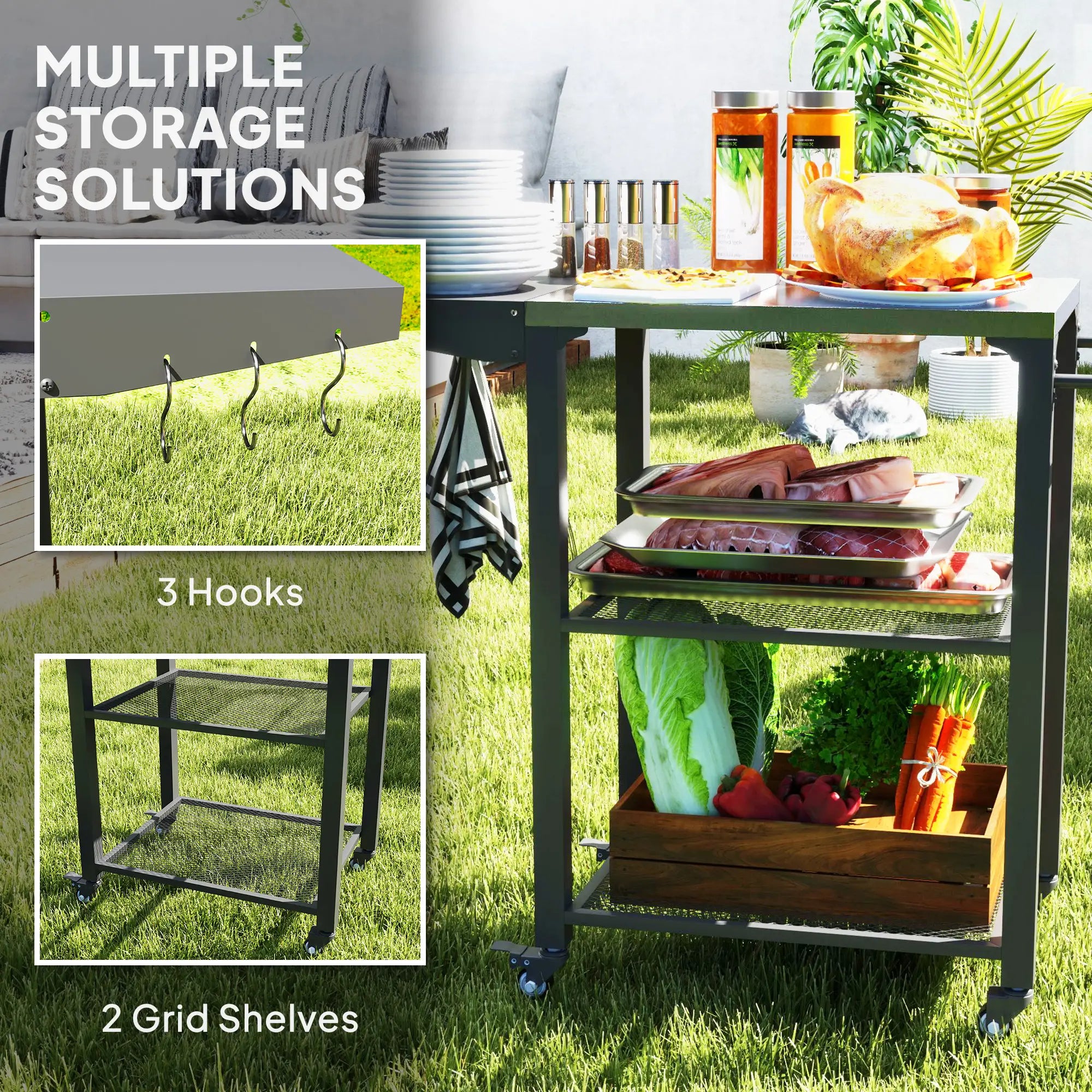 Outdoor Grill Cart With Foldable Side Table, 3-Tier Pizza Oven Stand Outdoor Grill Carts at Gallery Canada