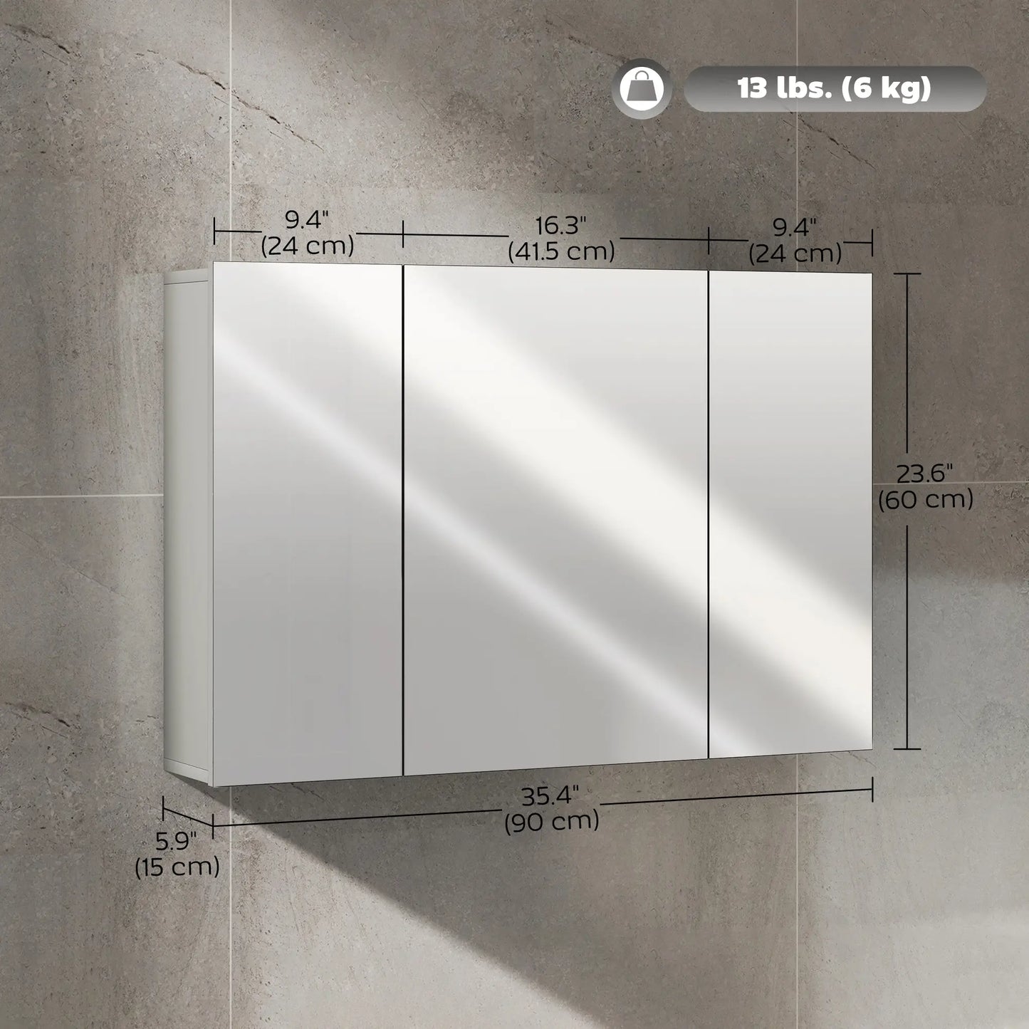 35" x 24" Wall Mirror Cabinet, Bathroom Medicine Cabinet, 3 Doors, Adjustable Shelves, Grey Mirror Medicine Cabinets at Gallery Canada