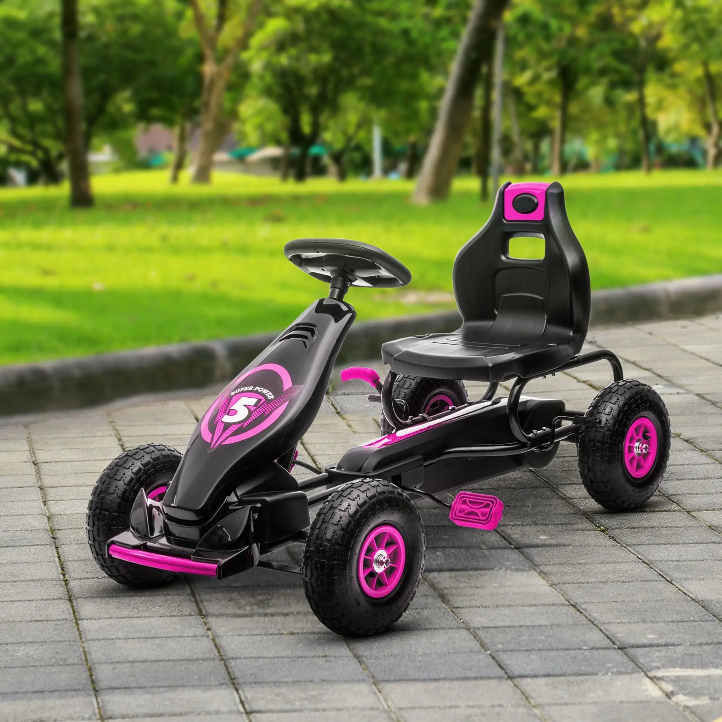 Adjustable Seat Pedal Go Kart, Rubber Wheels Shock Absorb, Pink Pedal Go Karts for Kids at Gallery Canada