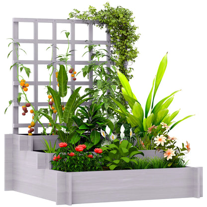Wooden Elevated Planter Box with Trellis, 3 Tier Raised Garden Bed, Grey Raised Garden Beds at Gallery Canada