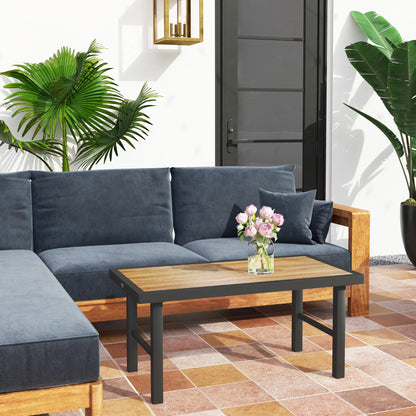 Outdoor Side Table, SPC Woodgrain Tabletop, Metal Patio Coffee Table, Brown Patio Side Tables at Gallery Canada