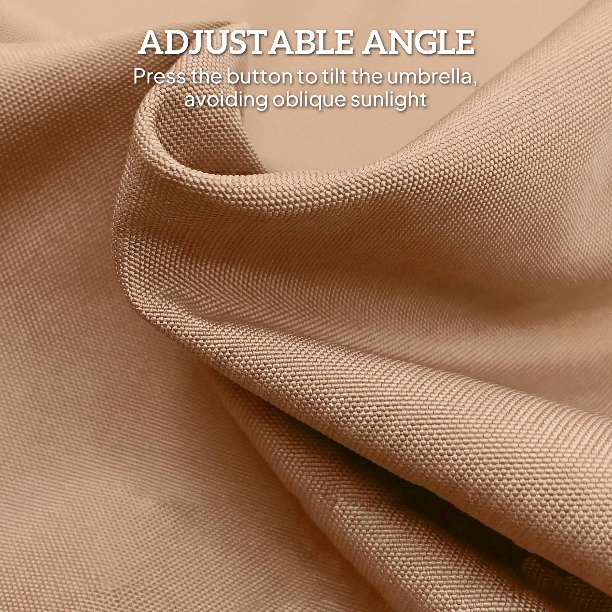 9 ft Patio Umbrella, Push Button Tilt Crank, Fringed Outdoor Market Table, Khaki Sun Umbrellas at Gallery Canada