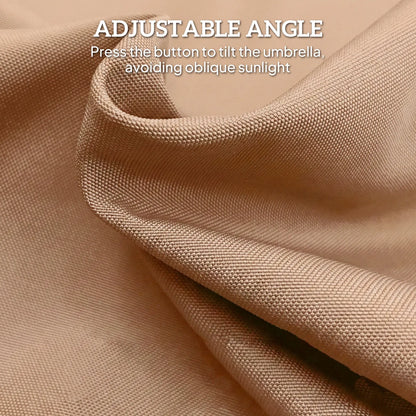 9 ft Patio Umbrella, Push Button Tilt Crank, Fringed Outdoor Market Table, Khaki Sun Umbrellas at Gallery Canada