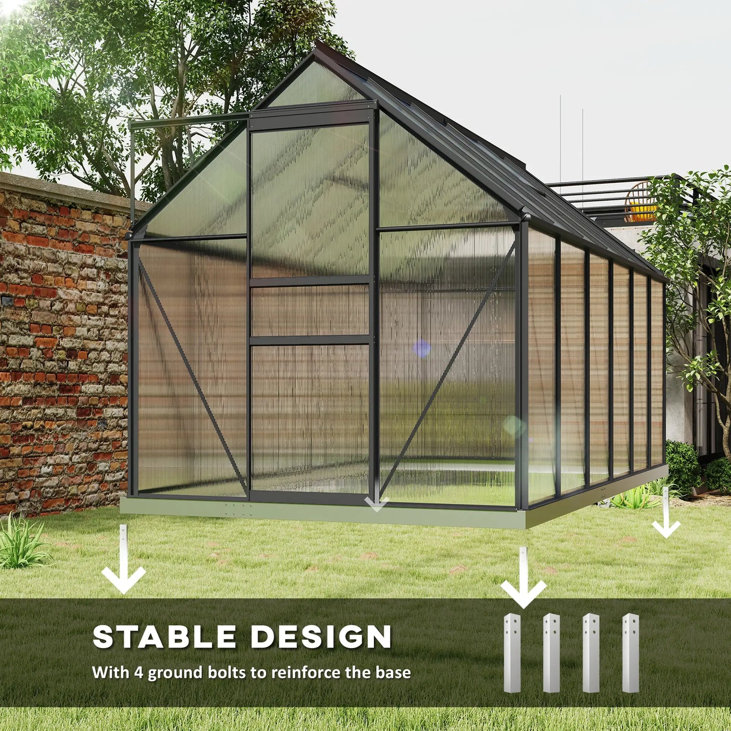 6' x 12' x 6.5' Polycarbonate Greenhouse, Walk-in, Adjustable Roof Vent, Sliding Door, Charcoal Grey Walk In Greenhouses at Gallery Canada