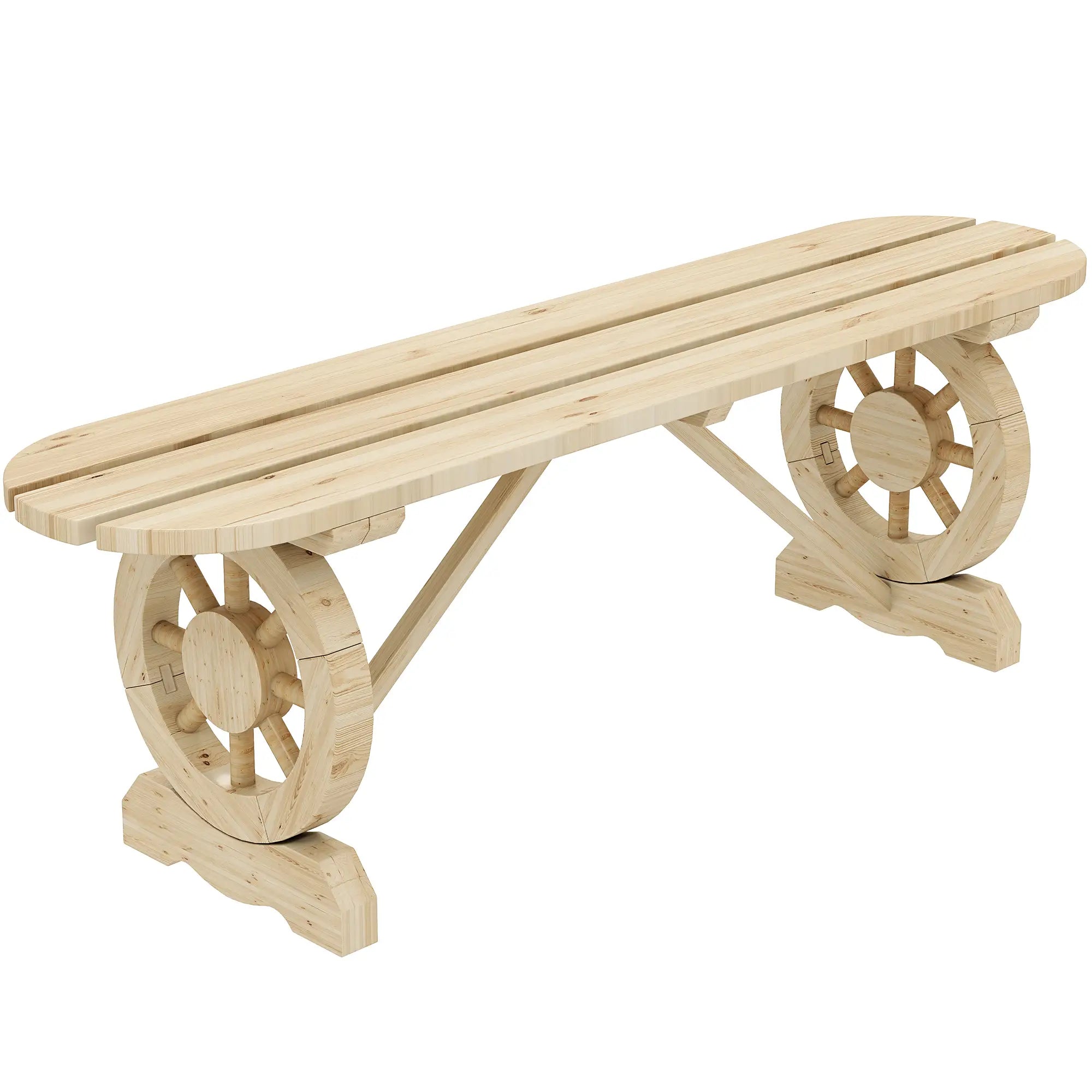 2-Person Wood Garden Bench, Wagon Wheel Legs, Slatted Seat, Natural Wood Outdoor Benches at Gallery Canada