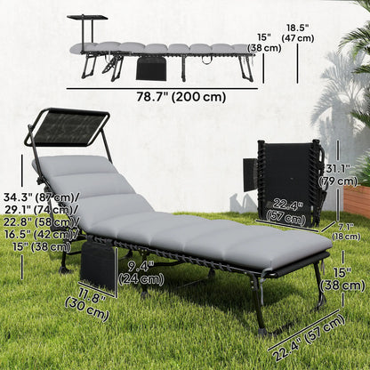 2 PCS Folding Chaise Lounge Chairs, Adjustable 5-Position, Cushion, Canopy, Side Pocket Lounger Chairs at Gallery Canada