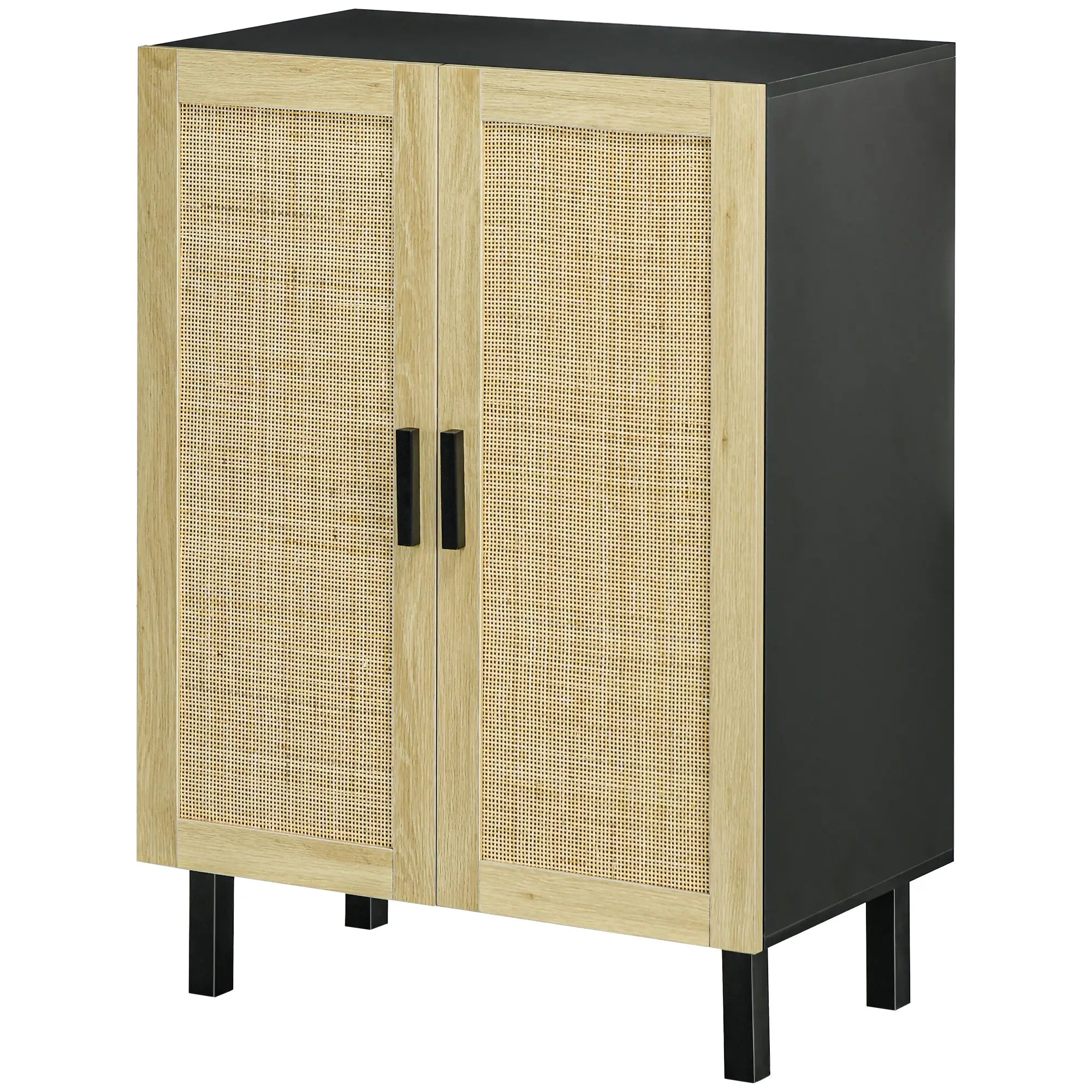 Boho Sideboard, Buffet Cabinet with Storage, 2 Rattan Doors, Black Storage Cabinets Black, Natural at Gallery Canada