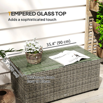 PE Wicker Outdoor Coffee Table, Rectangular Patio Table With Tempered Glass Top, Dark Grey Patio Side Tables at Gallery Canada