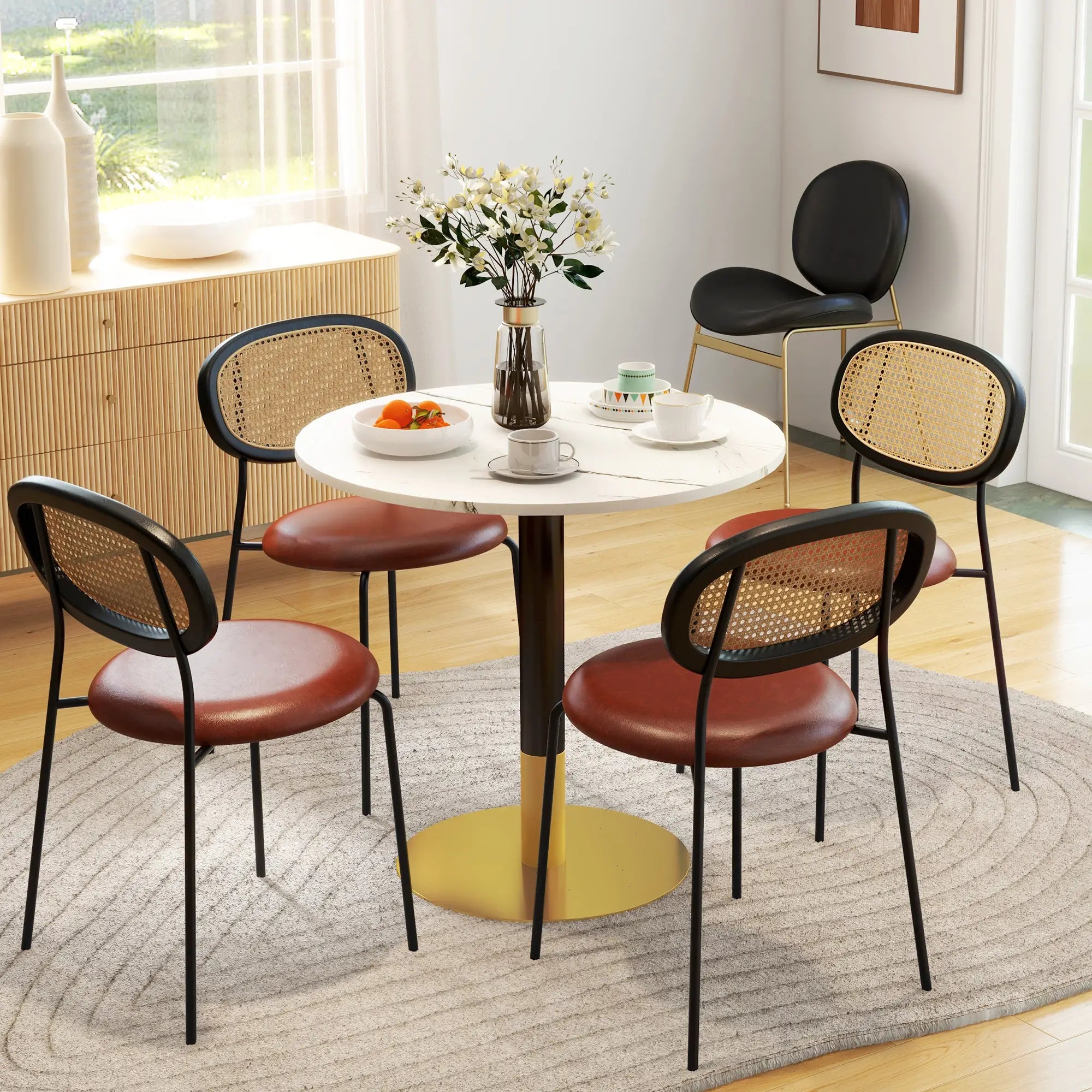Round Dining Table, Faux Marble Top, Steel Base, Small Kitchen Table, White Bar Tables & Dining Tables at Gallery Canada