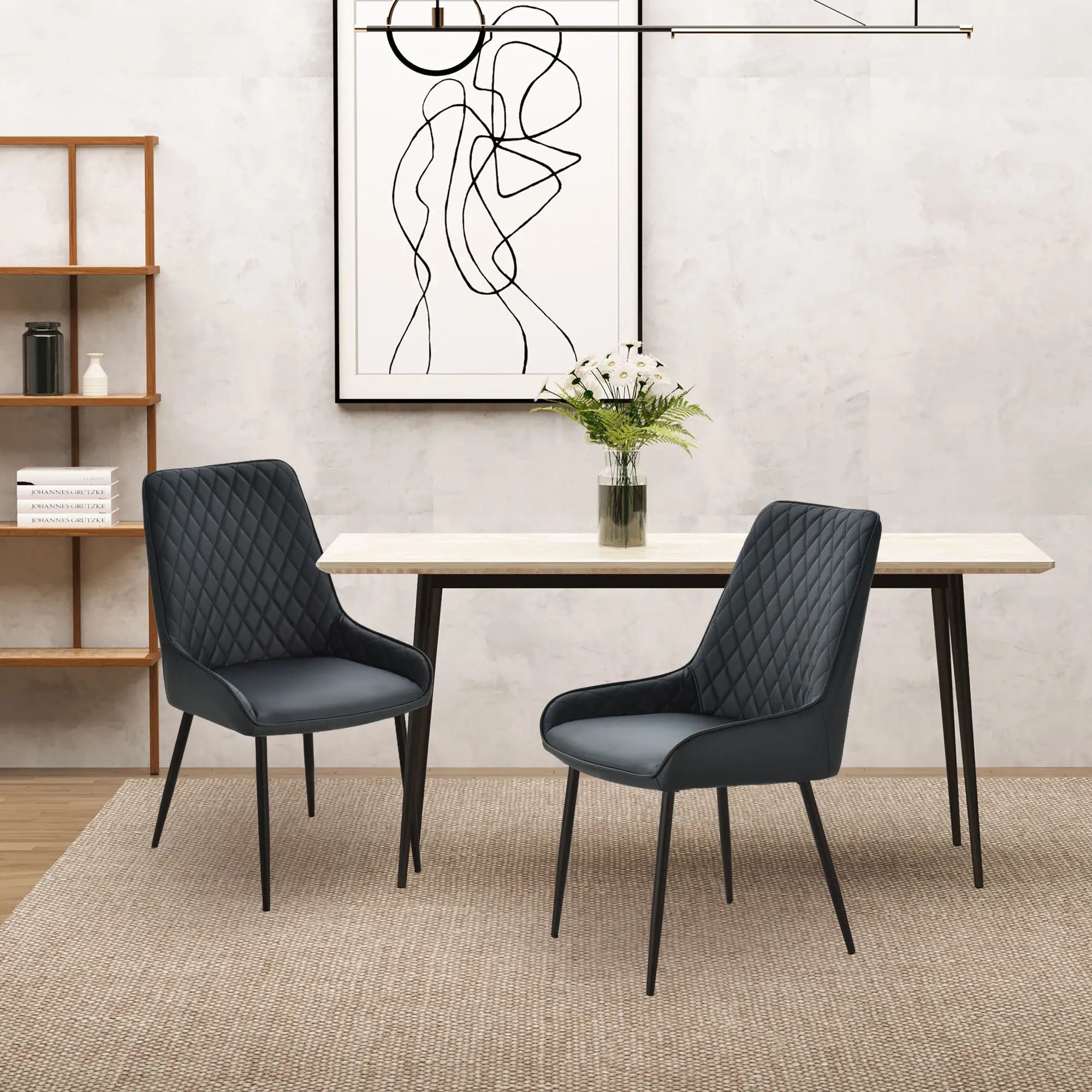 Modern Dining Chairs Set of 2, PU Leather, Metal Legs, Black Bar Stools at Gallery Canada