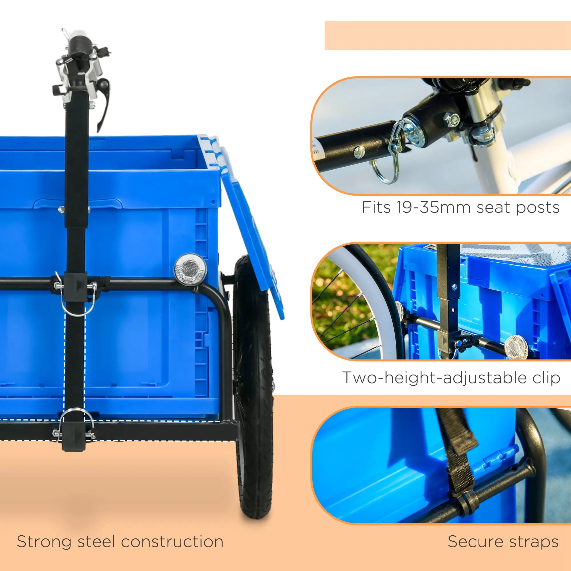 Steel Bike Trailer, Foldable Storage Box, Safe Reflectors, Max Load 88LBS, Blue Bike Cargo Trailers at Gallery Canada