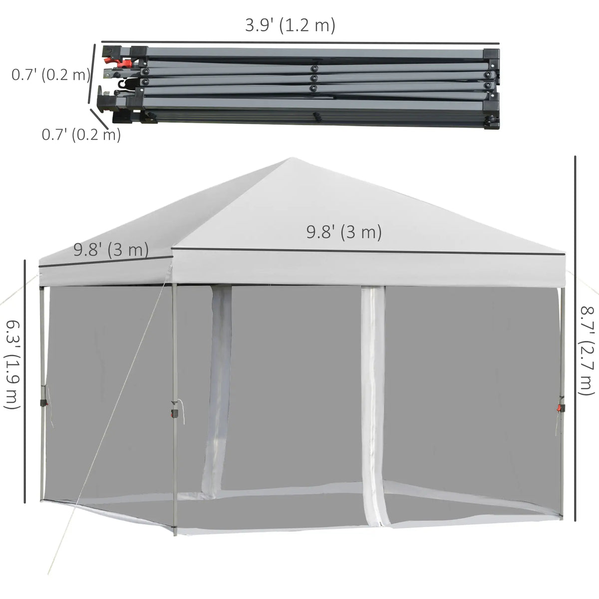 10' x 10' Pop-Up Canopy Tent, 3-Level Adjustable, Silver Pop Up Canopies at Gallery Canada