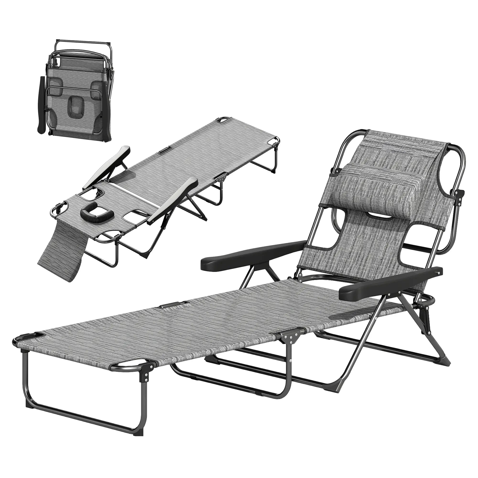 Folding Lounge Chair, Reclining Back, Mixed Grey, Grey Lounger Chairs Black, Mixed Grey at Gallery Canada