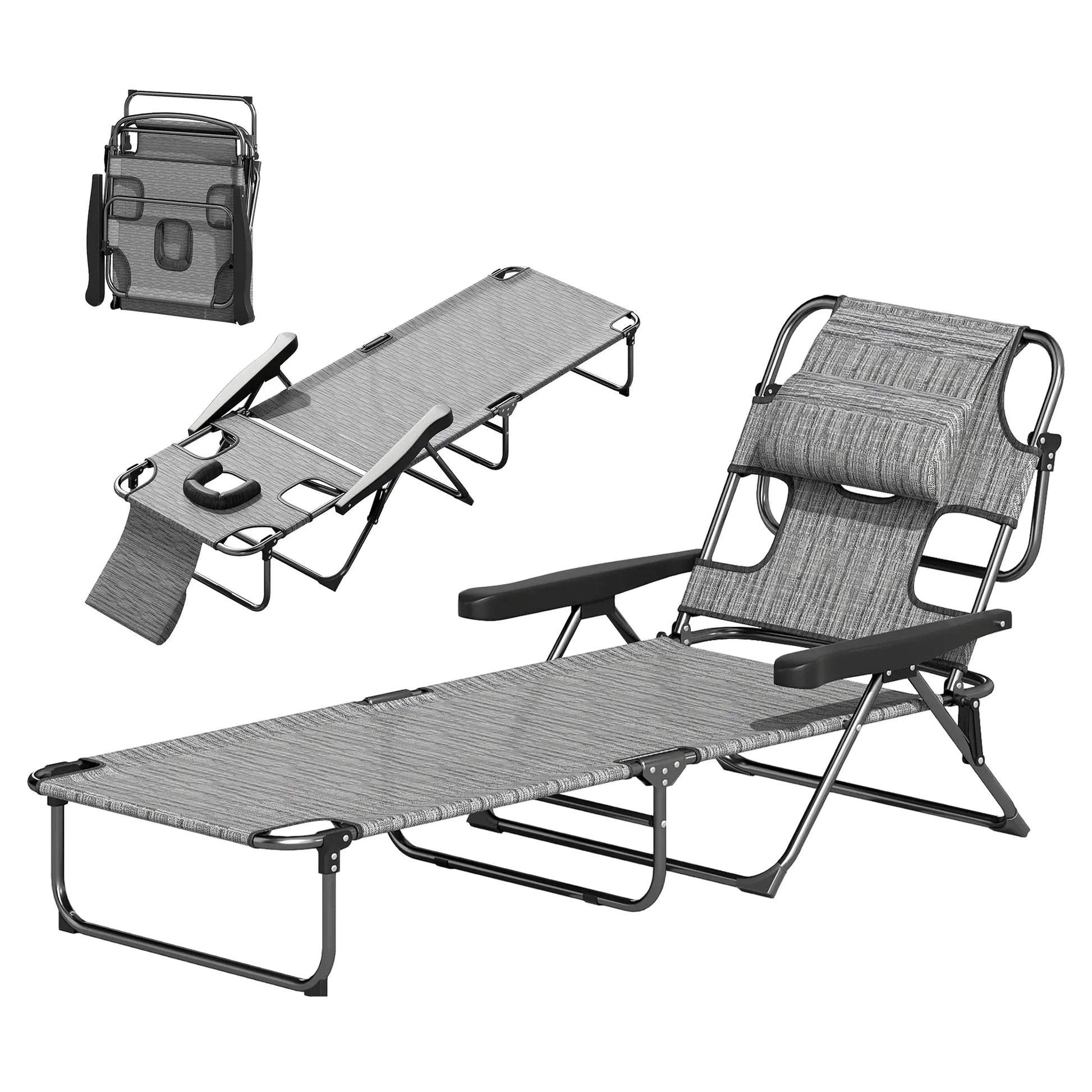 Folding Lounge Chair, Reclining Back, Mixed Grey, Grey Lounger Chairs Black, Mixed Grey at Gallery Canada