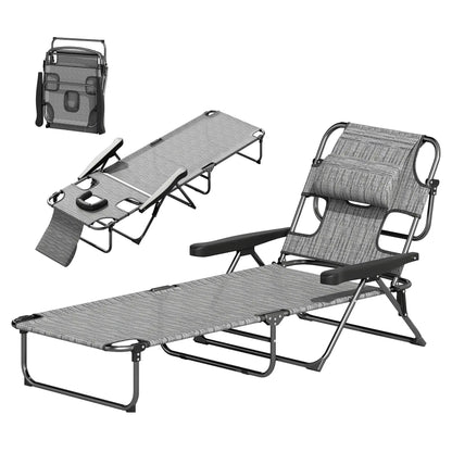 Folding Lounge Chair, Reclining Back, Mixed Grey, Grey Lounger Chairs Black, Mixed Grey at Gallery Canada