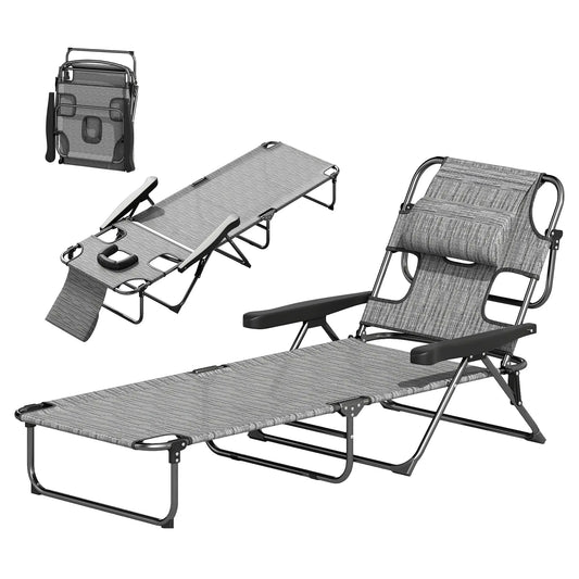 Folding Lounge Chair, Reclining Back, Mixed Grey, Grey Lounger Chairs Black, Mixed Grey at Gallery Canada