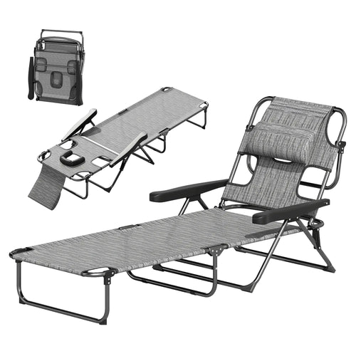 Folding Lounge Chair, Reclining Back, Mixed Grey, Grey