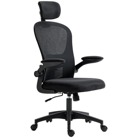 Mesh Office Chair, Adjustable Headrest, 4D Lumbar Support, Flip-Up Arm, Black Office Chairs Black at Gallery Canada