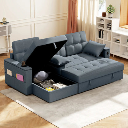 Convertible Sectional Sofa Bed, Pull Out Sleeper, Chaise Storage, Dark Grey Sofas & Reclining Chairs at Gallery Canada