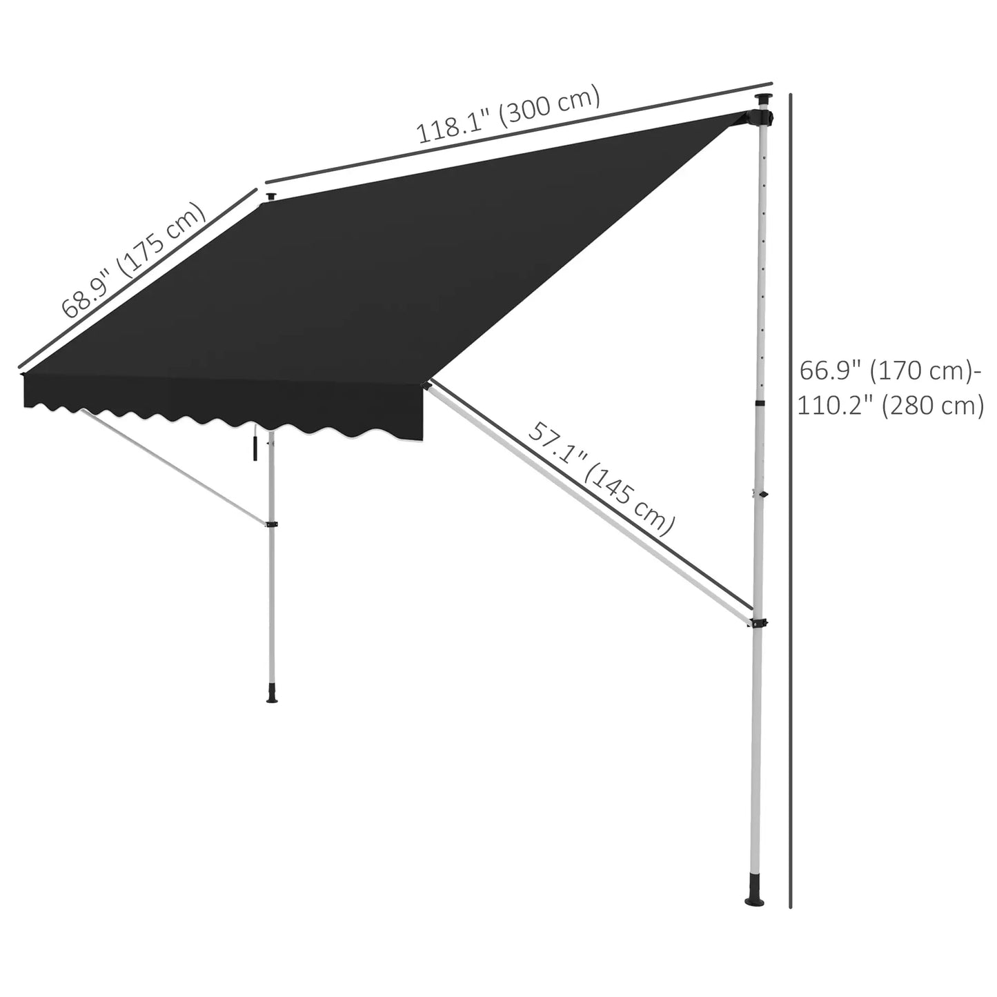 10x5ft Manual Retractable Awning, For Window Door Porch, Black Deck Awnings at Gallery Canada