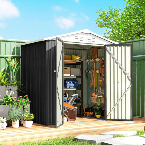 6.5' x 4' Metal Outdoor Storage Shed, Lockable Doors, 4 Vents, Dark Grey