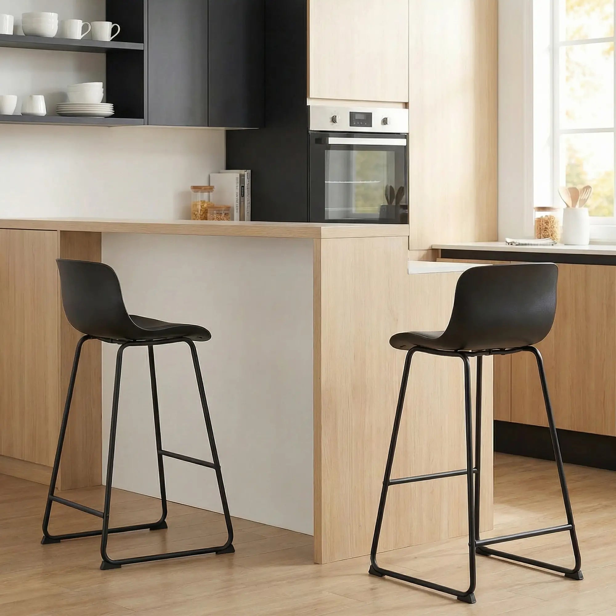 Modern Bar Stools Set of 2, PU Leather, Counter Height, Black Bar Stools at Gallery Canada