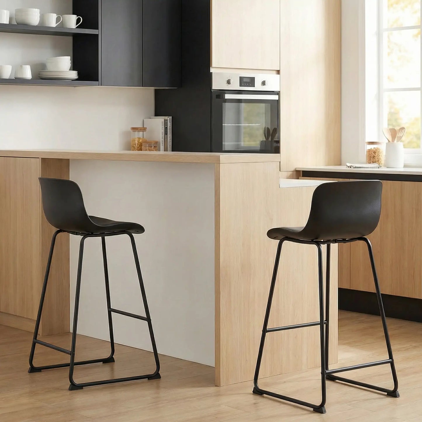 Modern Bar Stools Set of 2, PU Leather, Counter Height, Black Bar Stools at Gallery Canada