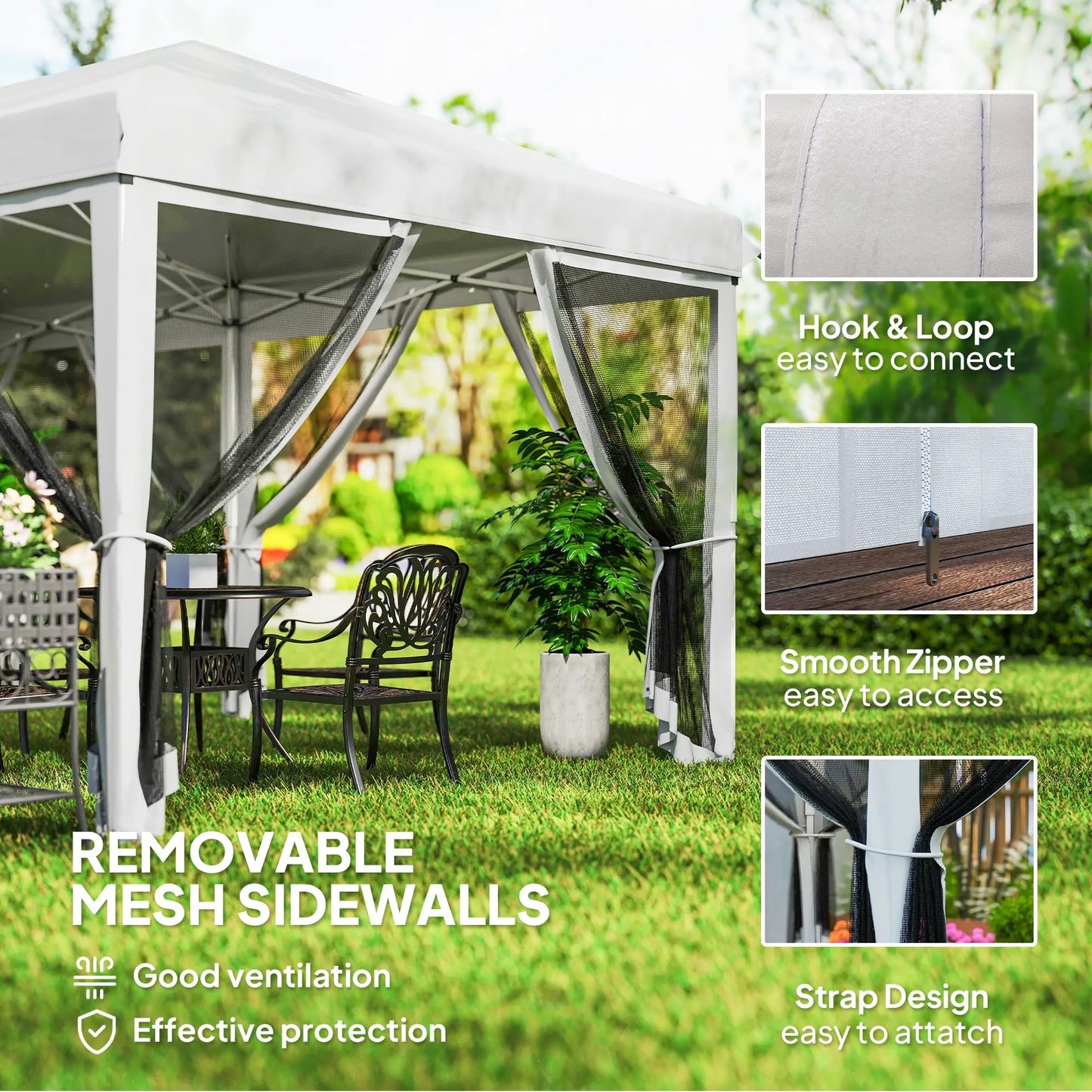 10' x 20' Pop Up Canopy Tent Gazebo, Removable Mesh Sidewall, White Pop Up Canopies at Gallery Canada