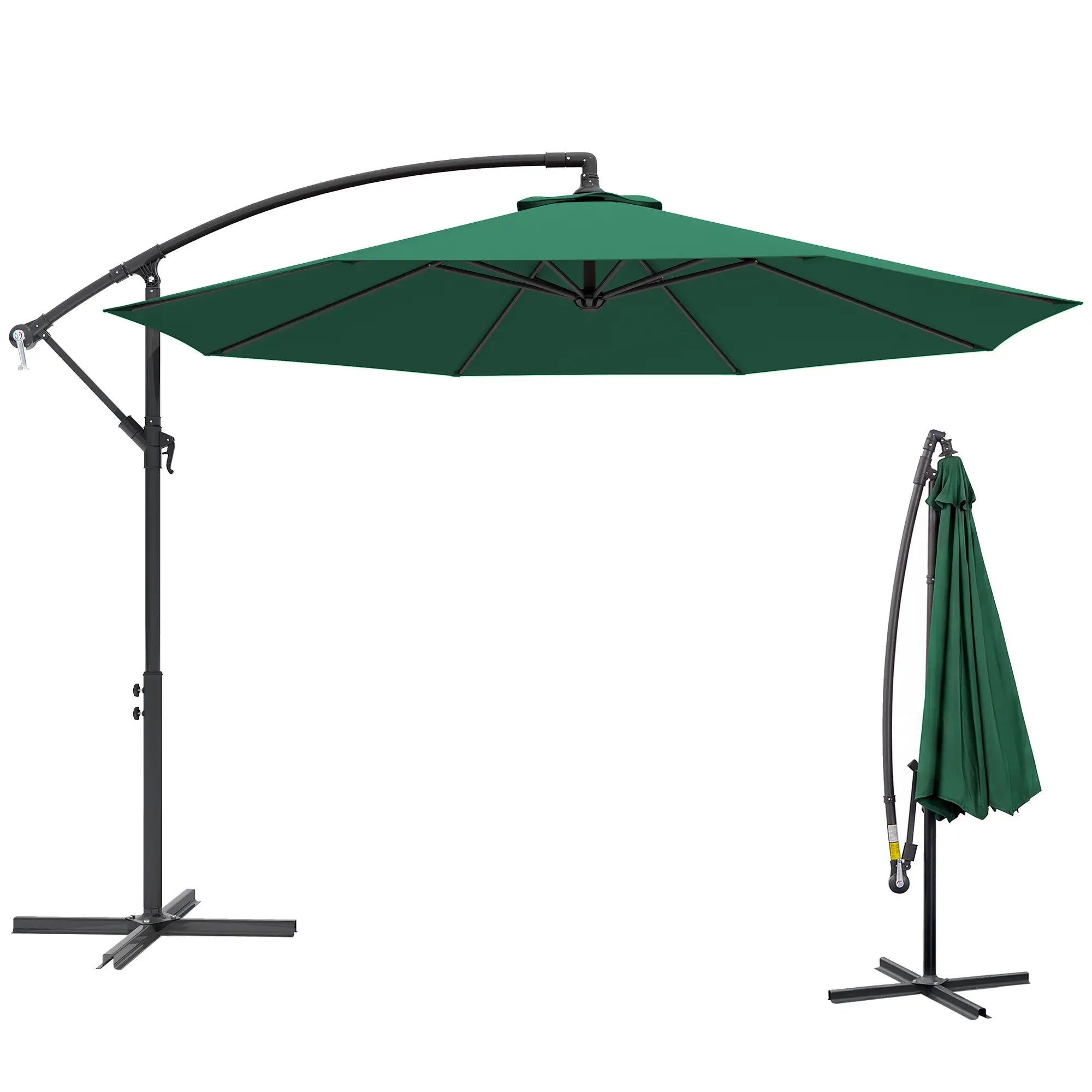 10' Deluxe Patio Umbrella, Offset Sunshade with Crank, Dark Green Cantilever Umbrellas Dark Green at Gallery Canada