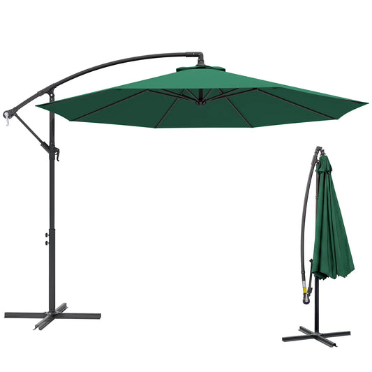 10' Deluxe Patio Umbrella, Offset Sunshade with Crank, Dark Green Cantilever Umbrellas Dark Green at Gallery Canada