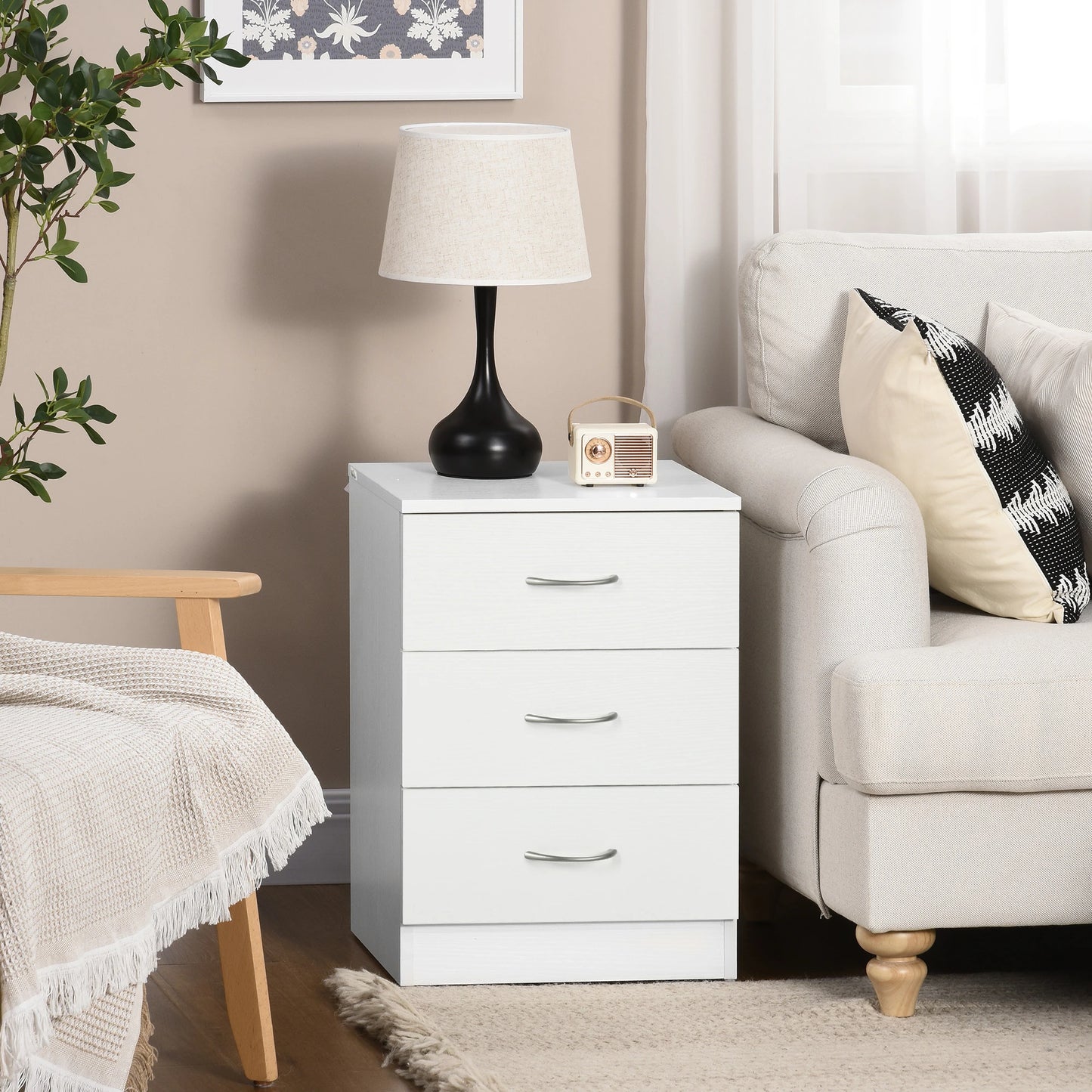 Modern Wood Nightstand, 3 Drawers, Anti-Tipping, White Bedside Tables at Gallery Canada