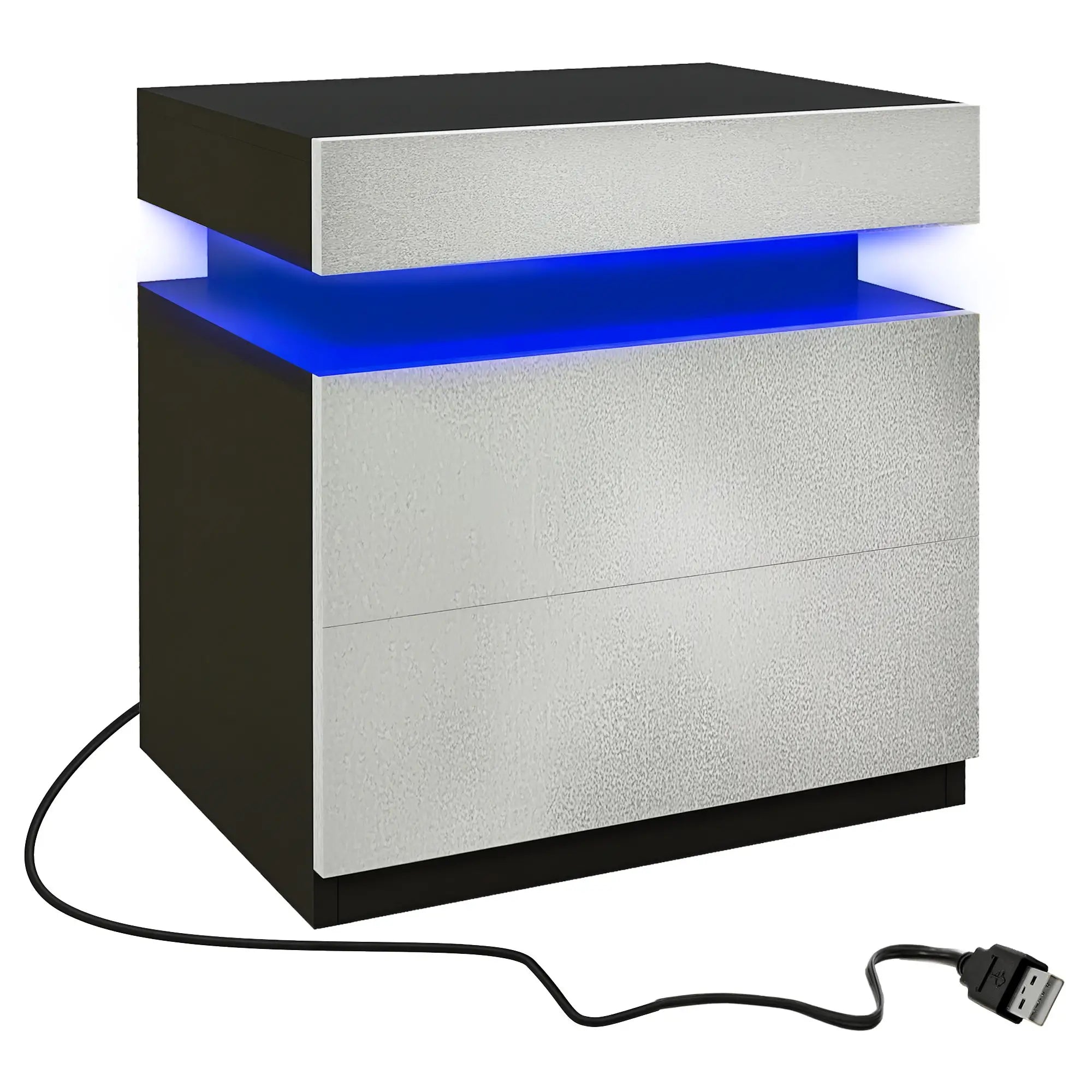 Nightstand, LED Lights, 2 Drawers, Cement Grey Bedside Tables Cement Grey at Gallery Canada