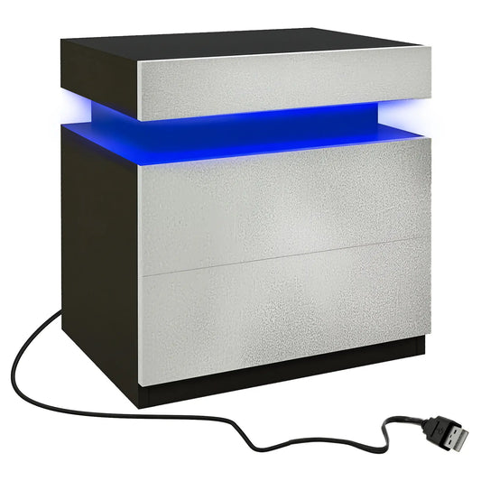 Nightstand, LED Lights, 2 Drawers, Cement Grey Bedside Tables Cement Grey at Gallery Canada