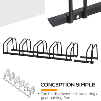 6-Bike Bicycle Floor Parking Rack Cycling Storage Stand Ground Mount Garage Organizer for Indoor and Outdoor Use Black Bike Parking Stands at Gallery Canada