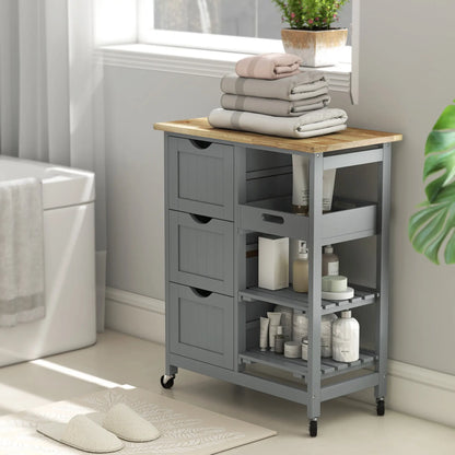 Kitchen Cart on Wheels, Wood Top, 3 Drawers, Shelves Kitchen Islands & Kitchen Carts at Gallery Canada