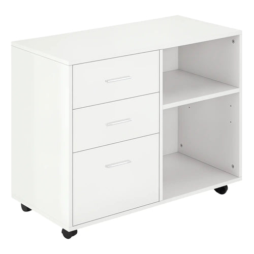 Modern 3 Drawer Lateral Filing Cabinet, Letter A4 Size, White