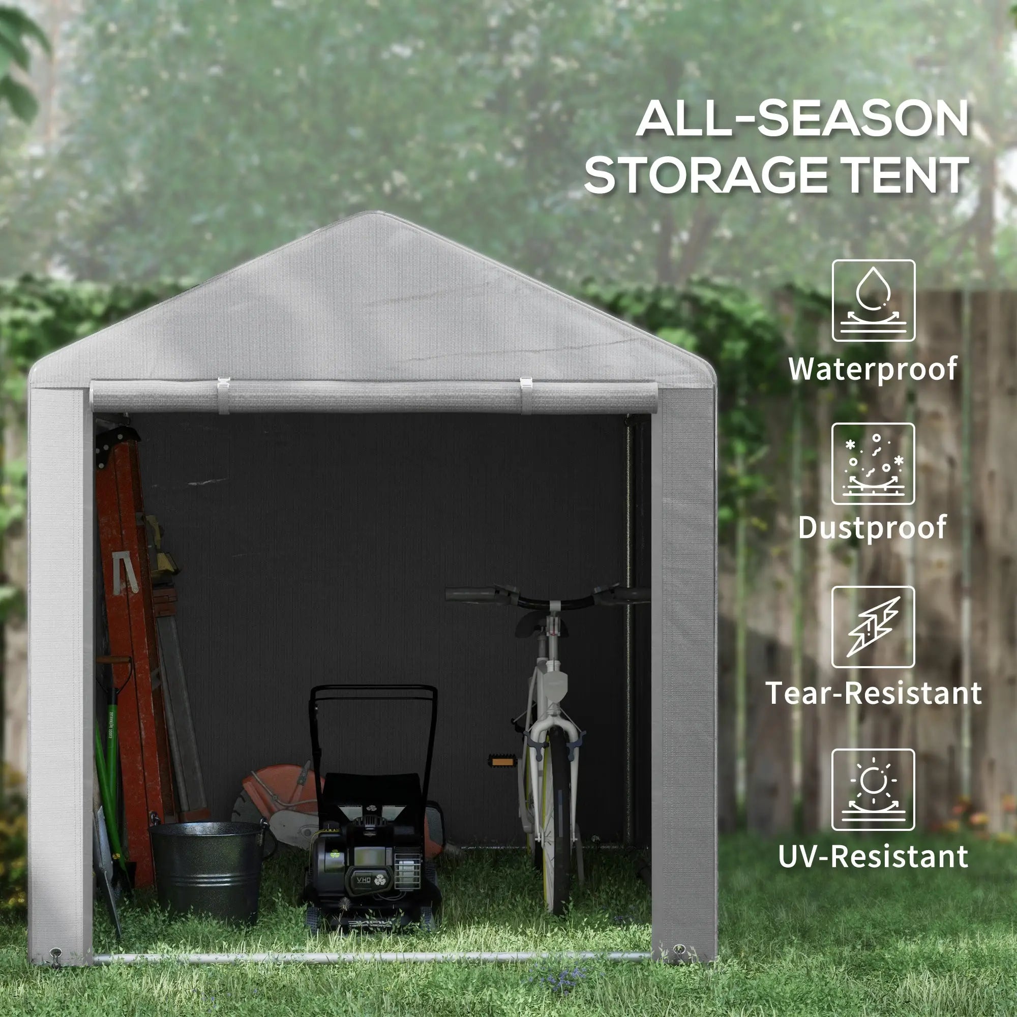 Portable Bicycle Shed, Galvanized Steel Frame, Large Door, Waterproof, Light Grey Sheds at Gallery Canada